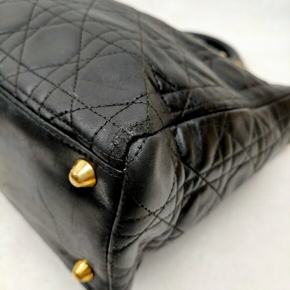 Christian Dior Lady Hand Bag Black Leather